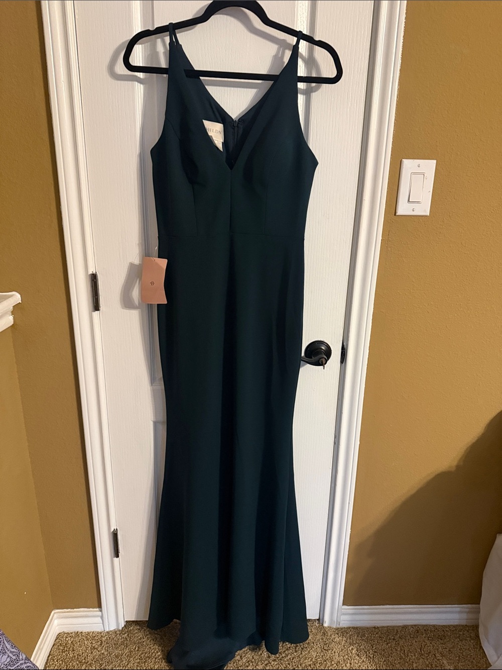 BHLDN Dark Forest Green V-Neck Spaghetti Strap Maxi Gown
